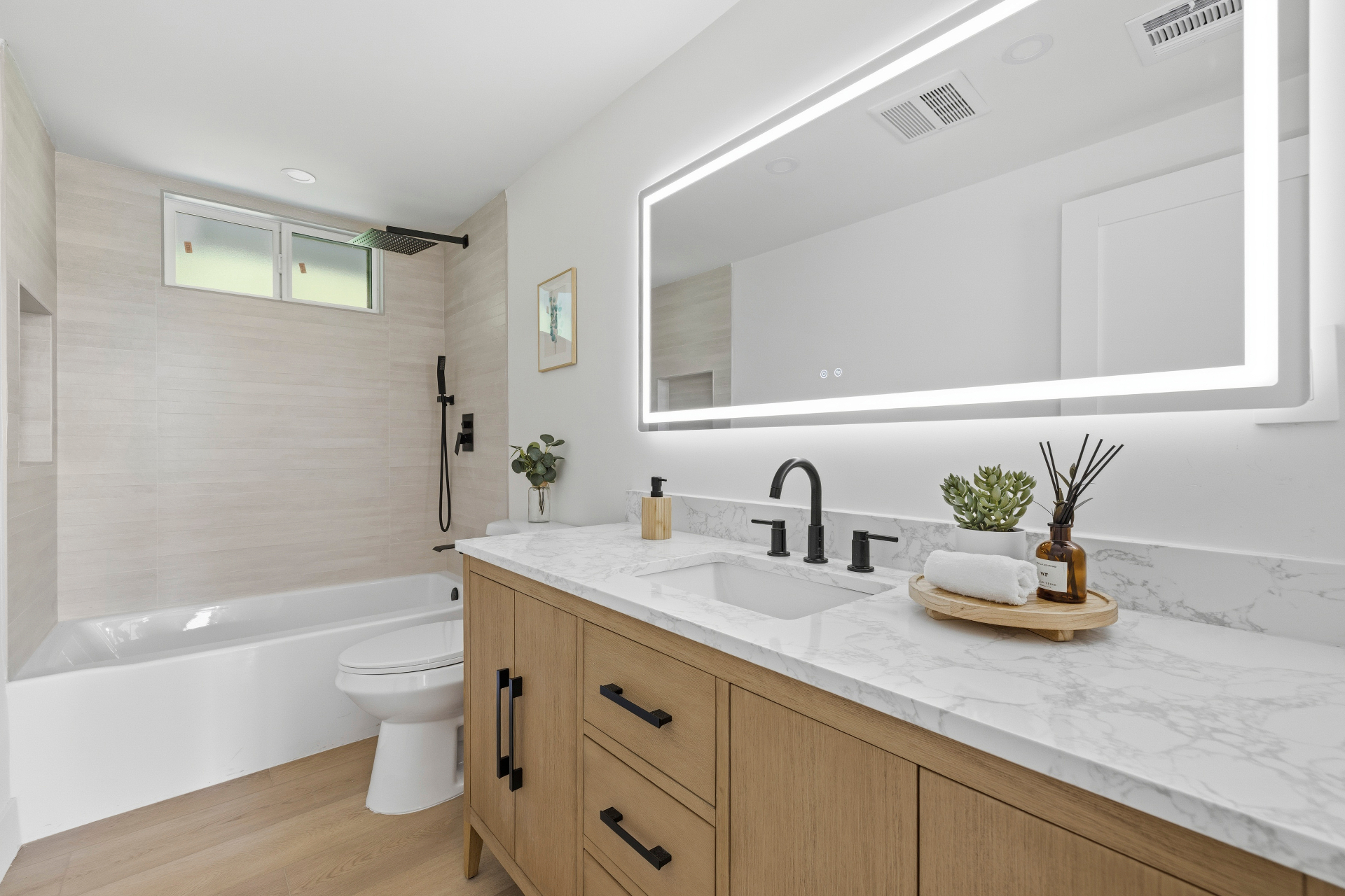 Vanity with walk-in shower